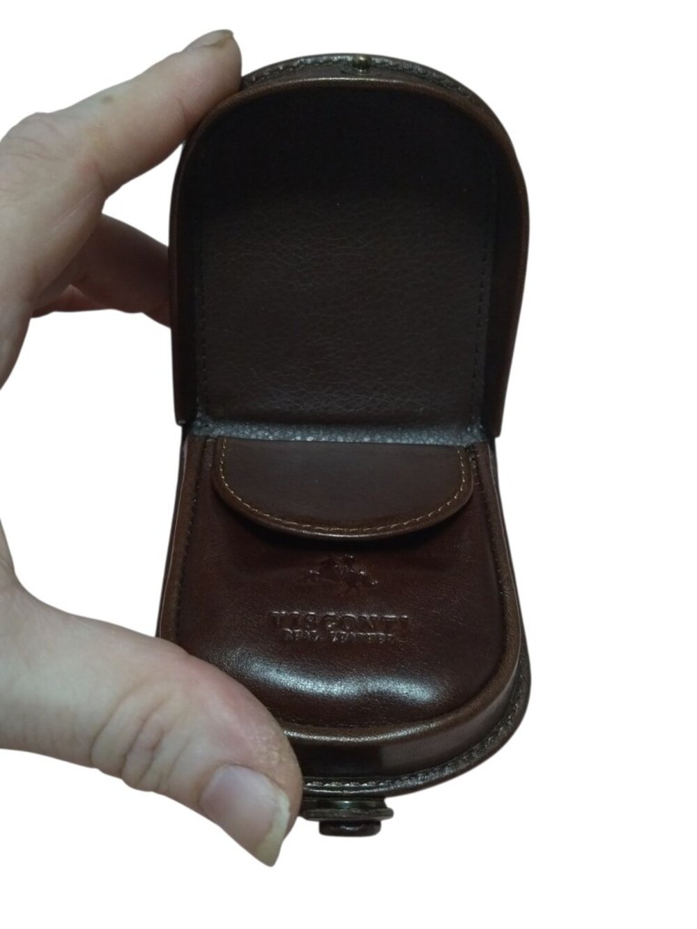 VIsconti Men's Classic Leather Tabbed Horseshoe Coin Tray Brown Logo Folding